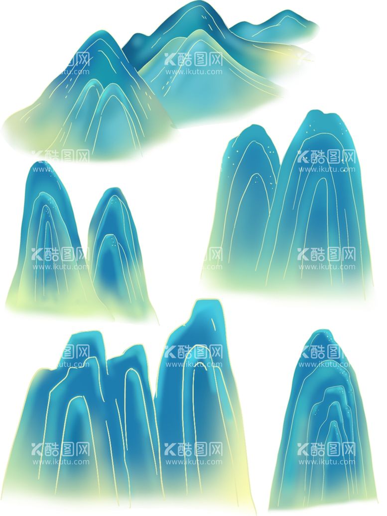 编号：23803611291827161917【酷图网】源文件下载-免扣蓝绿色国风山川元素素材