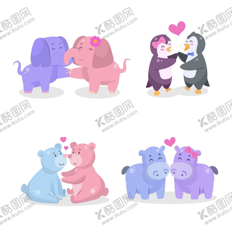 编号：31406809141731056597【酷图网】源文件下载-情人节动物 心形可爱