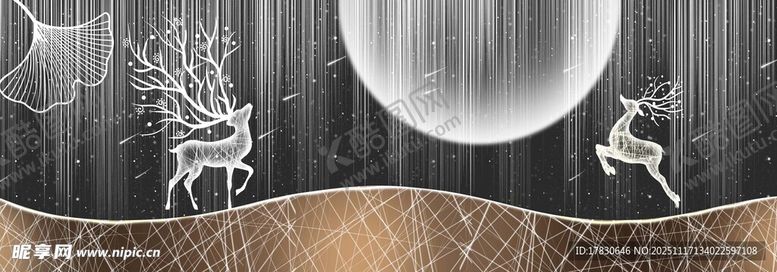 编号：91862611210043428667【酷图网】源文件下载-月夜下的灵动双鹿