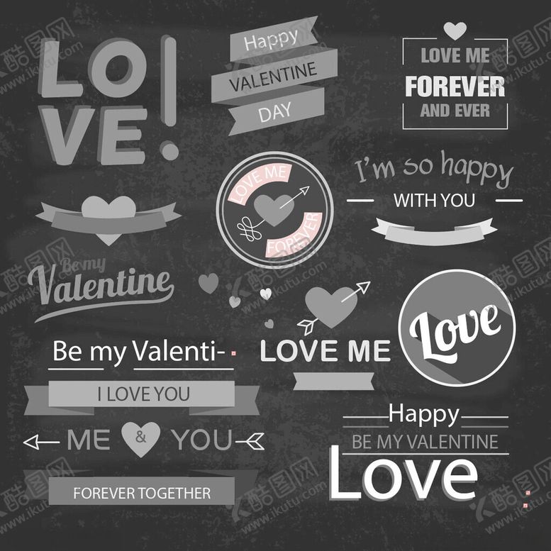 编号：87558310051434555310【酷图网】源文件下载-情人节浪漫爱心文字元素