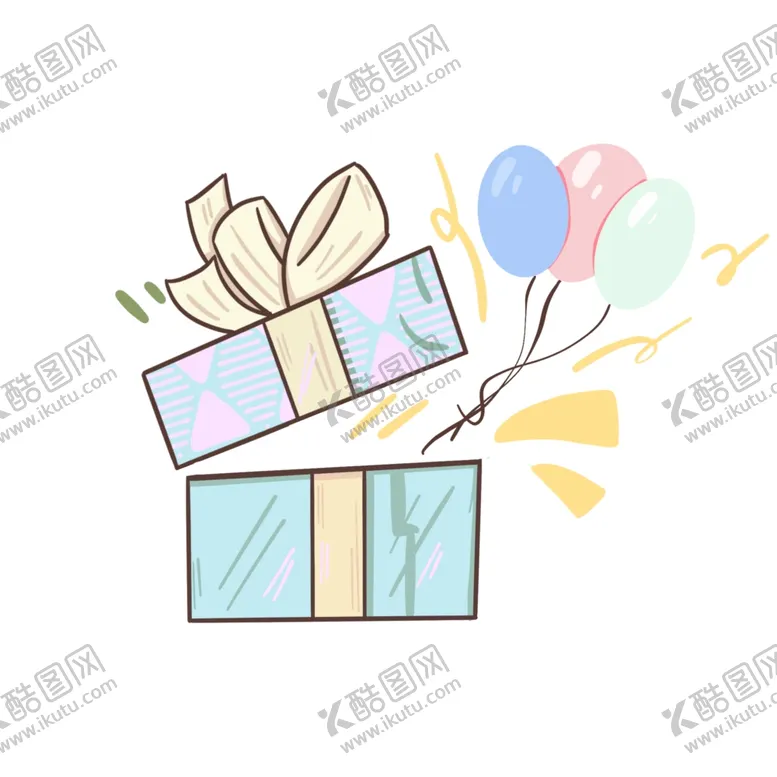 编号：66771804131649441469【酷图网】源文件下载-手绘卡通惊喜气球礼物礼盒生日