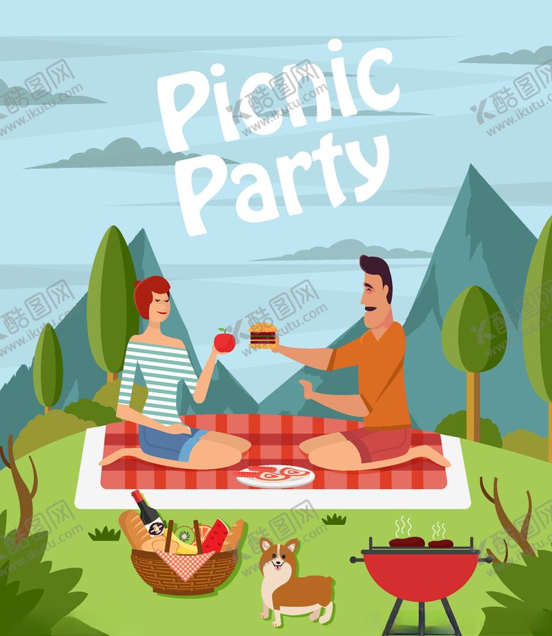 编号：33930910011910382294【酷图网】源文件下载-创意郊外野餐的男女