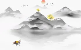 水墨山水背景墙情意境