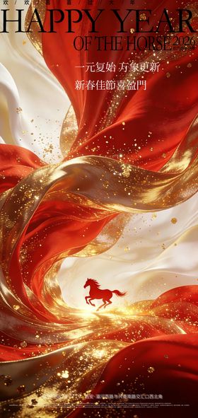 新年喜庆幻彩飘带海报设计