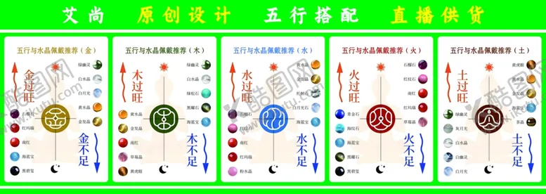 编号：62531306272330424173【酷图网】源文件下载-五行水晶佩戴金木水火