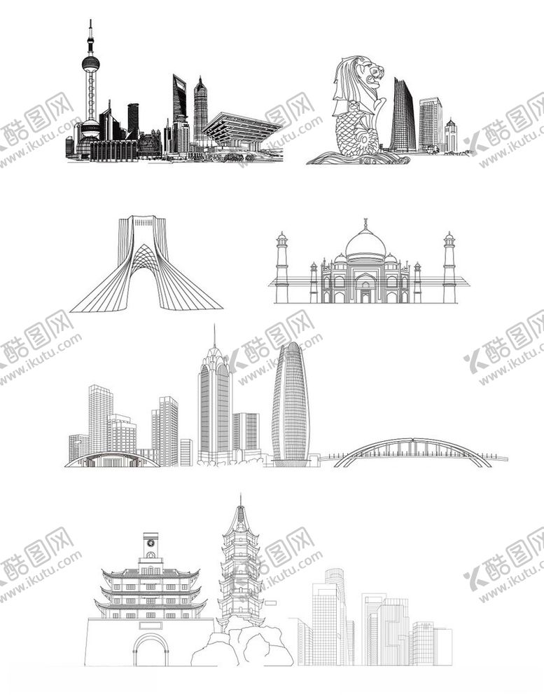 编号：49269002150018126732【酷图网】源文件下载-城市建筑线稿