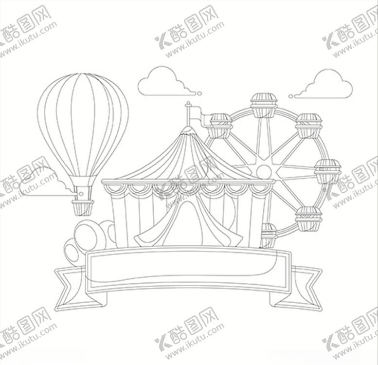 编号：16681510301139203019【酷图网】源文件下载-卡通可爱游乐场热气球摩天轮马戏
