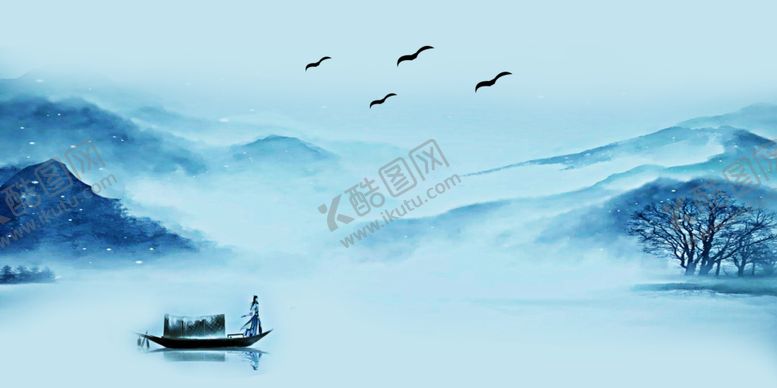 编号：51702709191315594506【酷图网】源文件下载-山水意境清新复古小舟古风背景