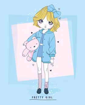 可爱卡通潮流少女插画