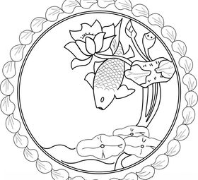 矢量鱼荷花鱼戏莲