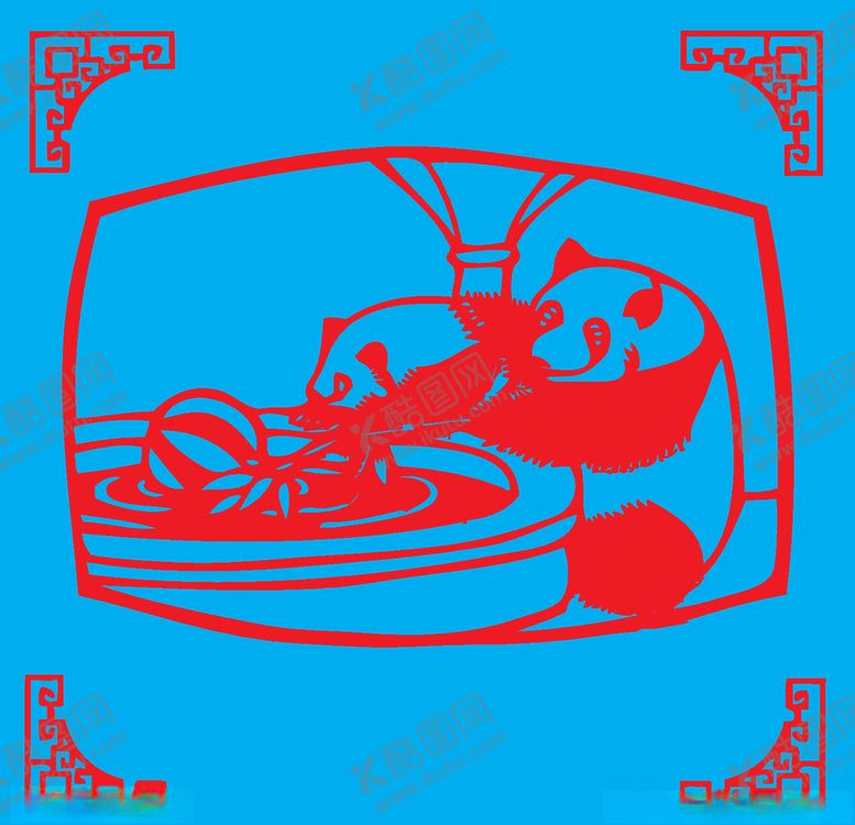 编号：29612409162037175263【酷图网】源文件下载-熊猫剪纸