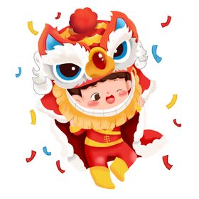 新年可爱舞狮人物