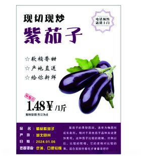 手绘卡通蔬菜紫茄子食物水墨