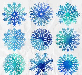 水彩绘蓝色雪花矢量图