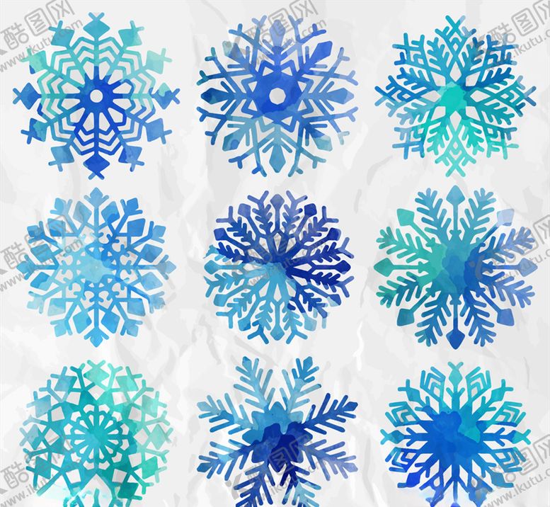 编号：18539507040241593687【酷图网】源文件下载-水彩绘蓝色雪花矢量图
