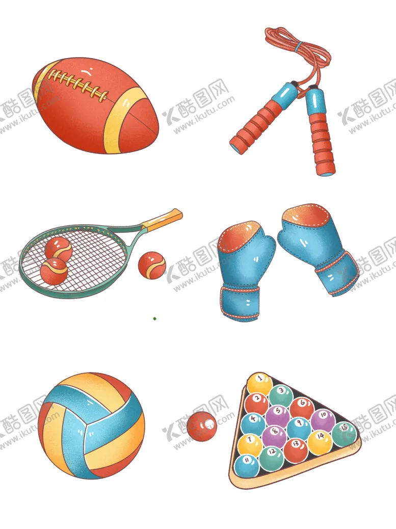 编号：61997206250547459431【酷图网】源文件下载-手绘卡通可爱体育器材各种球类元