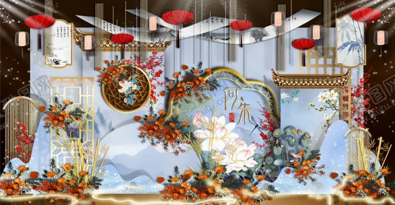 编号：72919005051332589021【酷图网】源文件下载-蓝色中式婚礼效果图