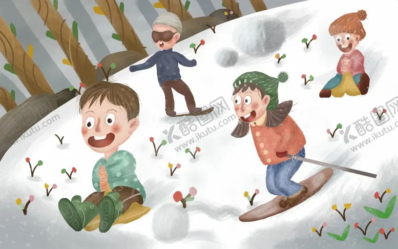 编号：85120806250017588759【酷图网】源文件下载-冬季滑雪清新卡通插画背景素材