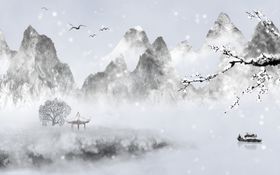 水墨山水海报背景画装饰画禅意图片