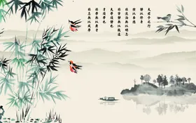 竹子玄关画走廊画水墨图