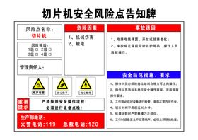 切片机安全风险点告知牌