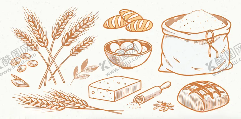 编号：89163604091257389772【酷图网】源文件下载-手绘烘焙食材与成品