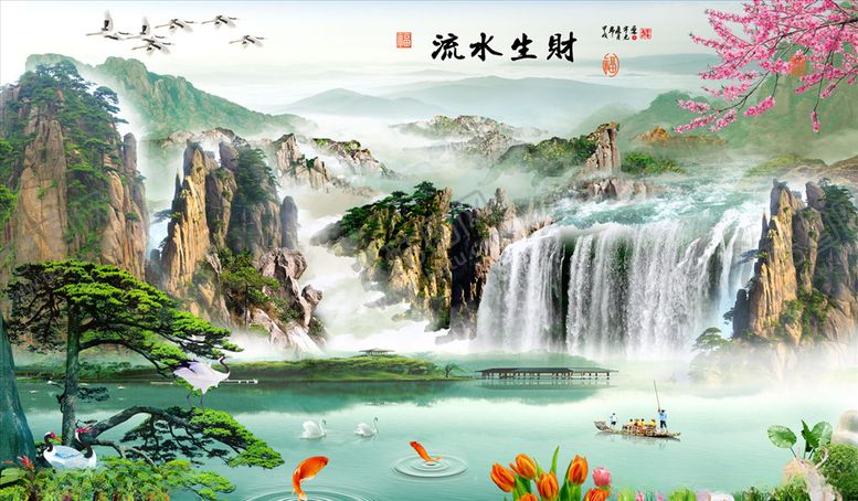 编号：93828806171339474530【酷图网】源文件下载-山水画松树背景墙