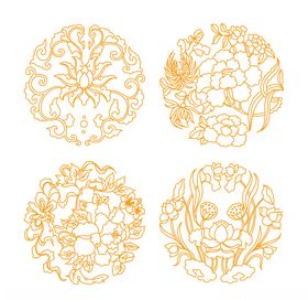 AI矢量古风花朵图腾