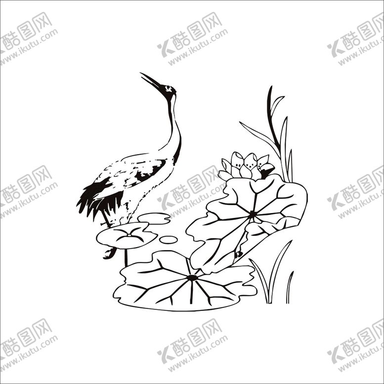 编号：72901410020159294061【酷图网】源文件下载-古典荷叶丹顶鹤