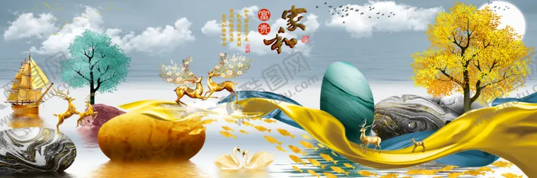 编号：98763509160525586348【酷图网】源文件下载-家和麋鹿装饰画