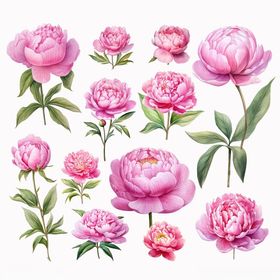 水彩粉色牡丹花插画素材