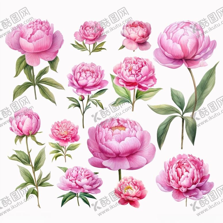 编号：29745811211806519628【酷图网】源文件下载-水彩粉色牡丹花插画素材