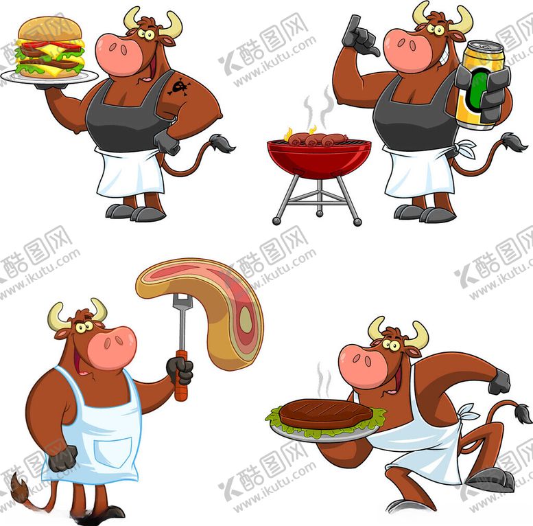 编号：35171611192157481179【酷图网】源文件下载-烹饪美食的可爱牛厨师