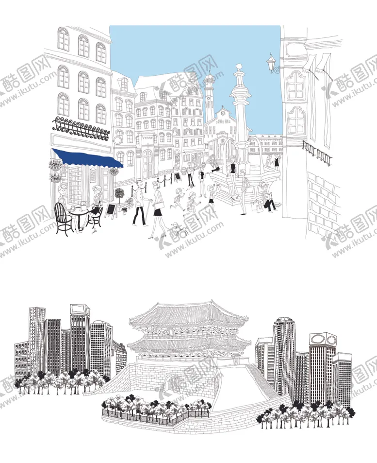 编号：24904112190224552008【酷图网】源文件下载-高楼水彩建筑插画