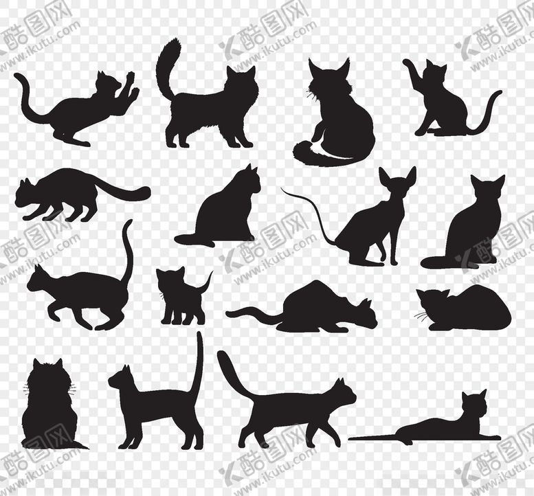 编号：23329505042137199143【酷图网】源文件下载-猫剪影矢量素材