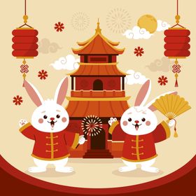 2023年兔兔新春春节贺卡兔主题