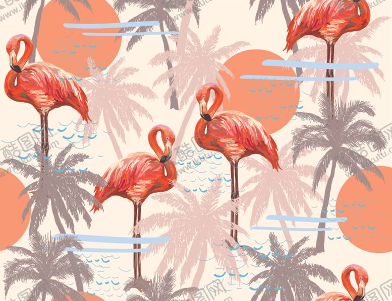 编号：55987811012352422057【酷图网】源文件下载-火烈鸟椰树图案设计
