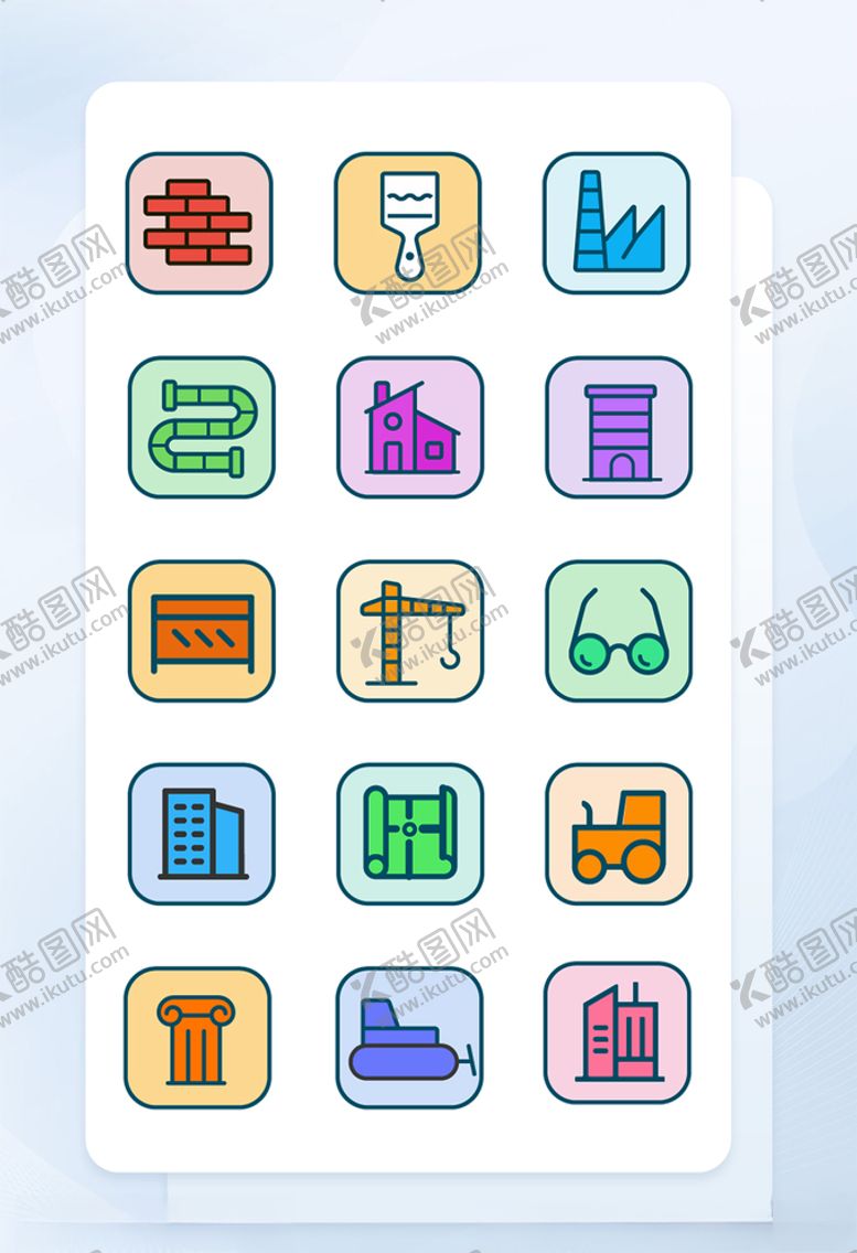 编号：49627009180956572292【酷图网】源文件下载-彩色线性建筑行业矢量icon图