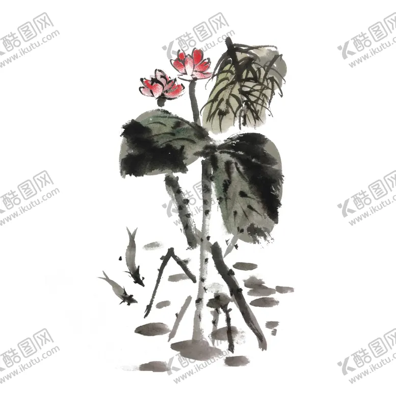 水墨插画素材彩色迹免扣元桃子国风