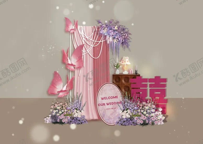 编号：14506701232106214096【酷图网】源文件下载-婚礼粉紫拍照小景
