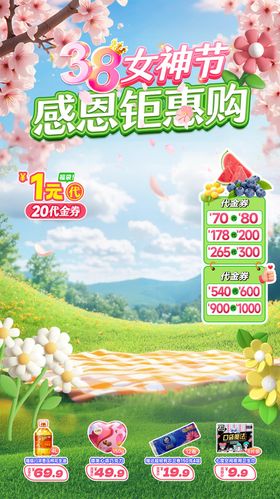 38女神节感恩钜惠购直播贴片海报