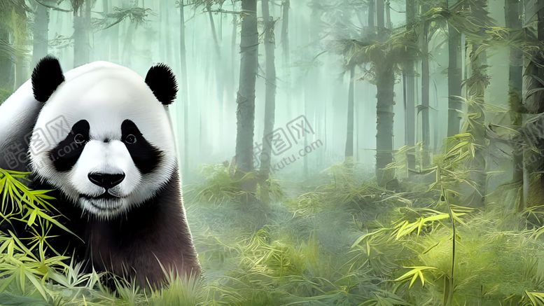 编号：91431002030644542442【酷图网】源文件下载-竹林大熊猫油画