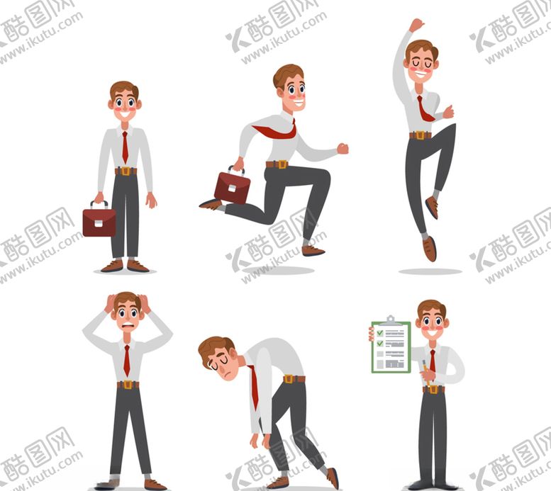 编号：28143910041223209278【酷图网】源文件下载-6款创意商务男子动作矢量素材