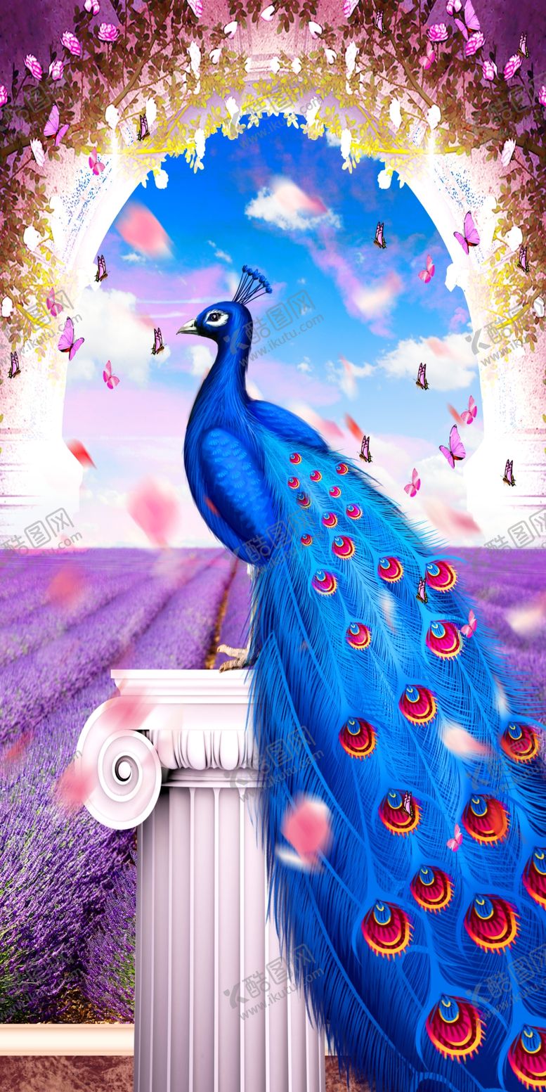 编号：84735609201313229735【酷图网】源文件下载-蓝色大气孔雀玄关画