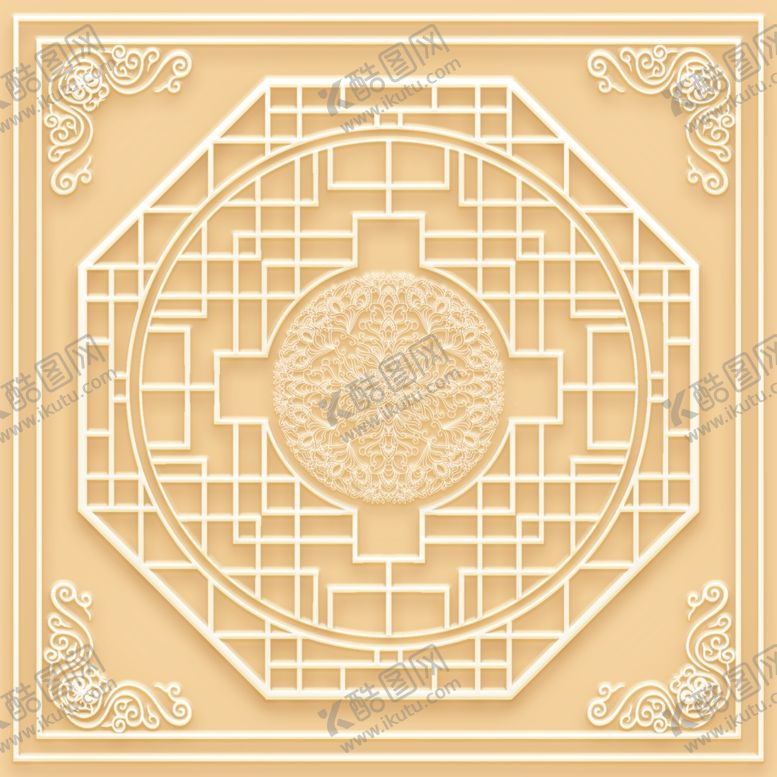 编号：96531309280848503221【酷图网】源文件下载-吊顶天花玉雕八边形图腾