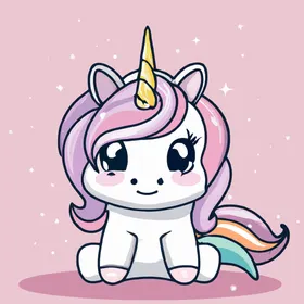 卡通独角兽Q版彩虹马插图矢量