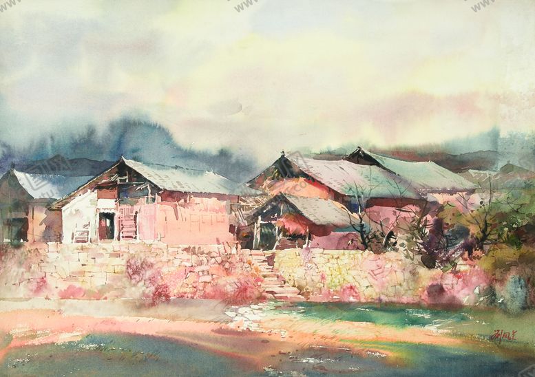 编号：51938209121911386371【酷图网】源文件下载-水彩画村庄