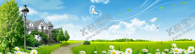 编号：98066606302255239374【酷图网】源文件下载-蓝天白云草地