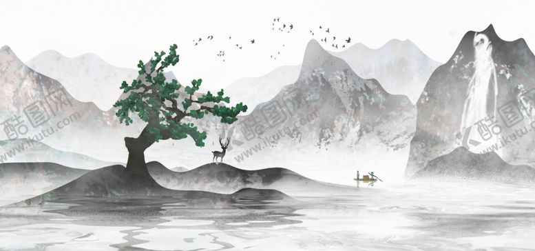 编号：22871509270121433342【酷图网】源文件下载-山水古风国风插画卡通背景素材