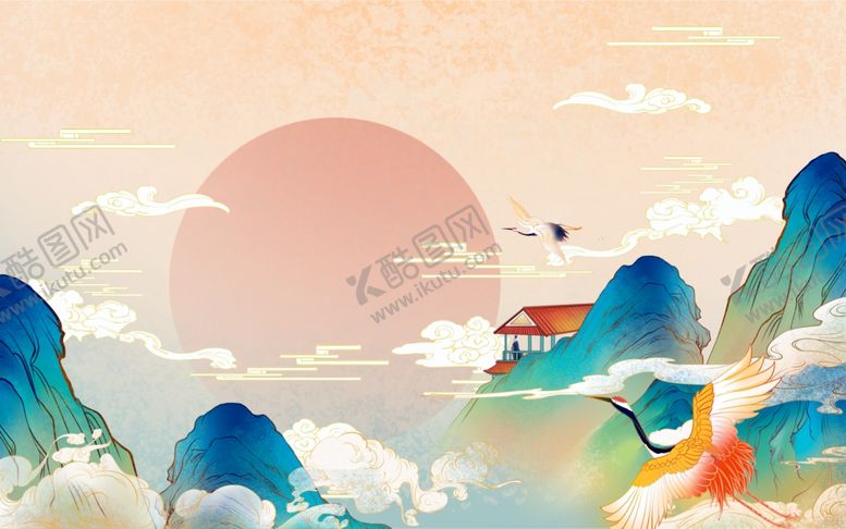 编号：94538102211733271587【酷图网】源文件下载-国潮山水插画背景图案中国风